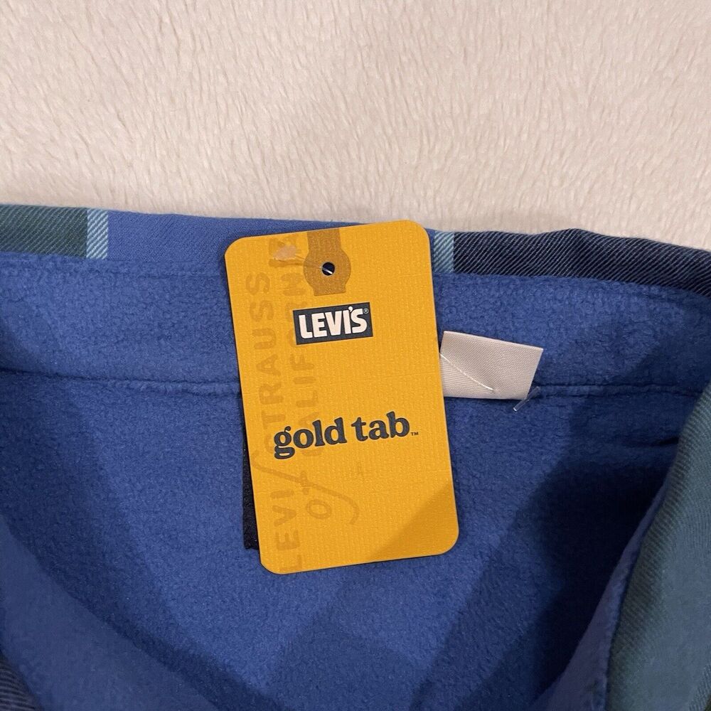 Levi’s Men Blue & Green Colorblock Flannel Shacket Size L NWT $148 Gold Tab - Picture 8 of 9